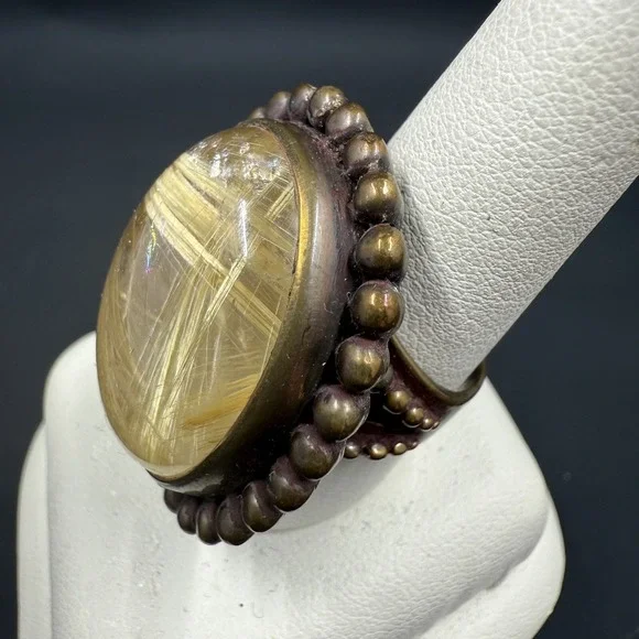 Vintage Stephen Dweck Natural Yellow Rutilated Quartz Ring Size 7.5 - Picture 3 of 9